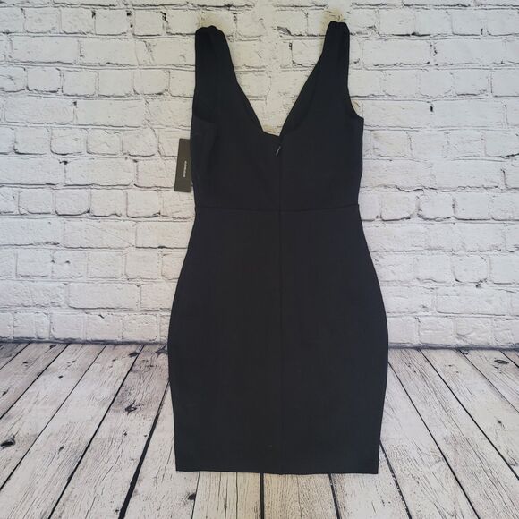 Lulus Black Dress LBD Deep Plunge Neckline Stretch Knit Bodycon Mini Size XS - Picture 6 of 6
